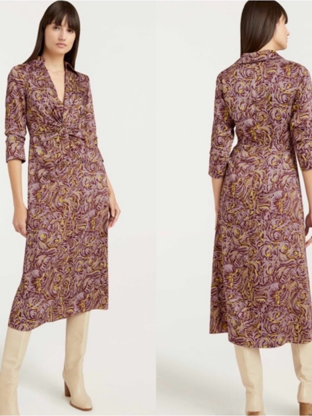 Cinq a Sept Dayna V neck midi Dress Desert Rose Purple Yellow Paisley chic 4